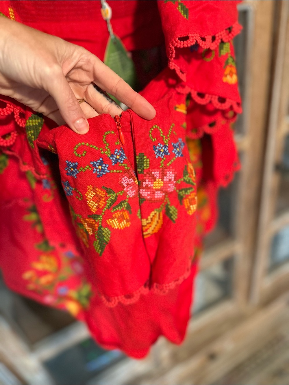 FARM Rio Red Floral Embroidered Ruffle Romper - Picture 7 of 9
